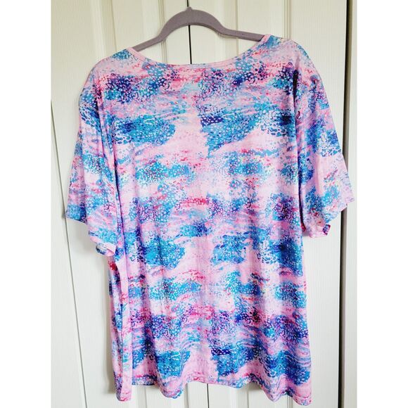 Reel Legends 3X T-Shirt Womens Pink Blue Performance Pullover Cross Neck - Picture 2 of 6